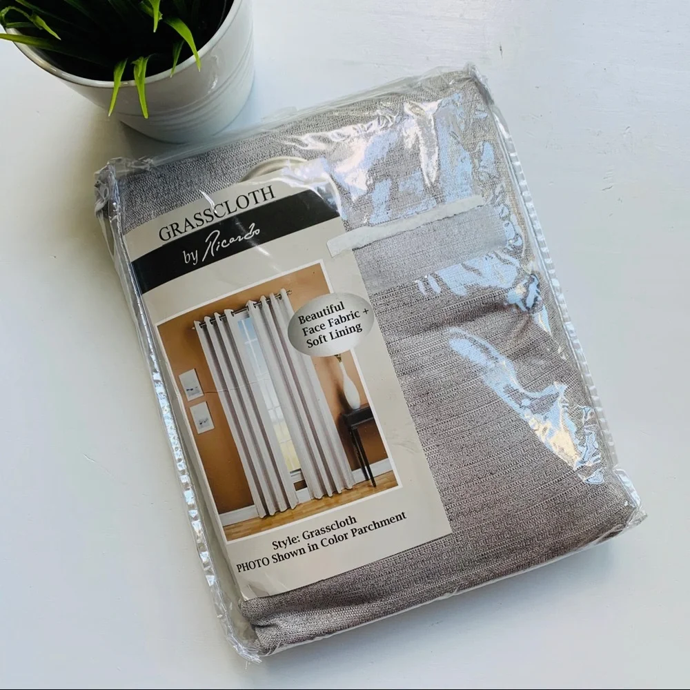 BEACHCREST HOME Gleason Grasscloth Curtain Panel Ash Tan Beige 54 x 96 NEW NIP